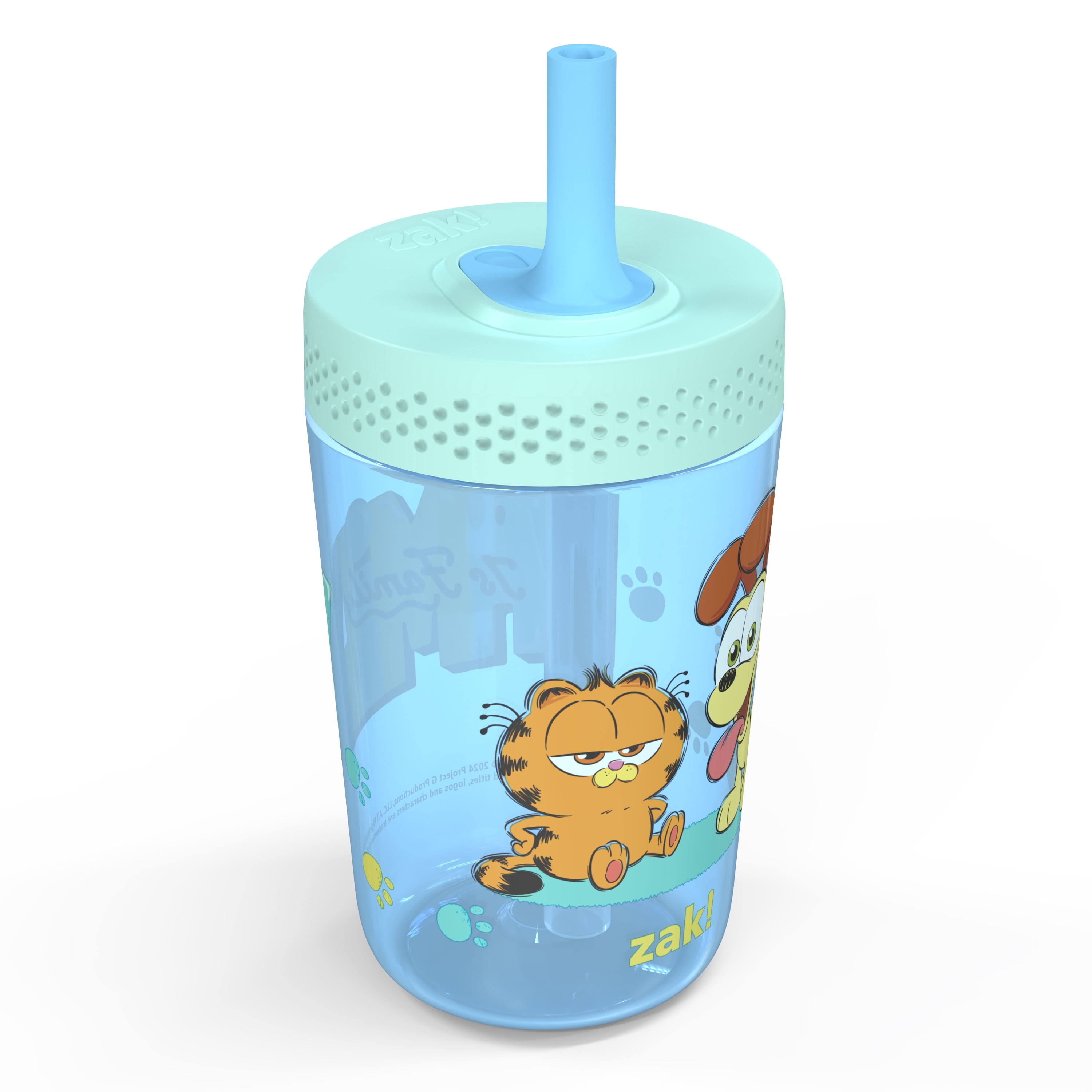 (2 pack) Zak Designs 15oz Garfield Kids Straw Tumbler, Durable Plastic Capri Tumbler with Silicone Straw Utilizing Leak-Proof Valve, Travel Straw Tumbler