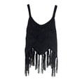thumbnail image 4 of Women'S Fringe Camis Western Cowgirl Tassel Tank Tops Sleeveless V-Neck Crochet Top Spaghetti Straps Vest Black S, 4 of 9