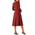 thumbnail image 3 of Vestido midi de manga larga con volantes y escote en V de inspiración chic para mujer, color rojo vino, talla XL, 3 of 5