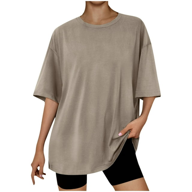 Yuyuzo T-Shirts Surdimensionnés pour Femmes Col Rond Manches Courtes Hauts Simples Été Blouses Légères Décontractées
