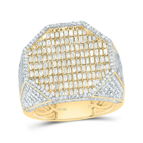 10kt Yellow Gold 2 1/3 Cttw Natural Diamond Octagon Mens Ring, Men Size: 8-12