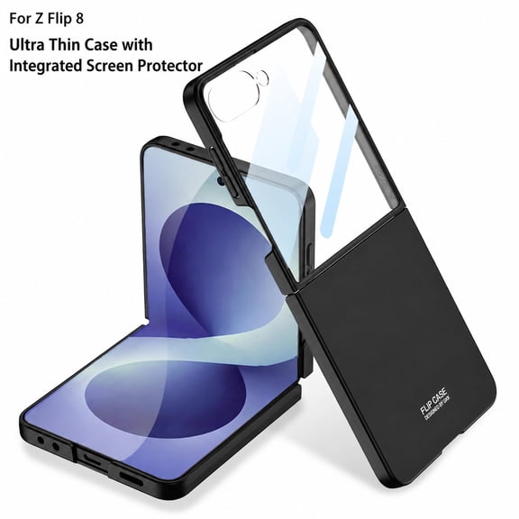 Lunvic Phone Case for Samsung Galaxy Z Flip8, Ultra-Thin Hard PC Cover with Built-In Small Screen Protector Anti-Fingerprint Bumper, Black