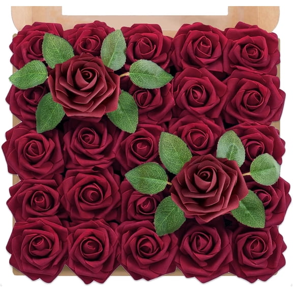 25Pcs Ivory Roses Artificial Flowers Foam Fake Flowers Real Looking Silk Roses for Dream Wedding Flowers Bridal Shower Party Tables Home Decoration DIY Plant Art