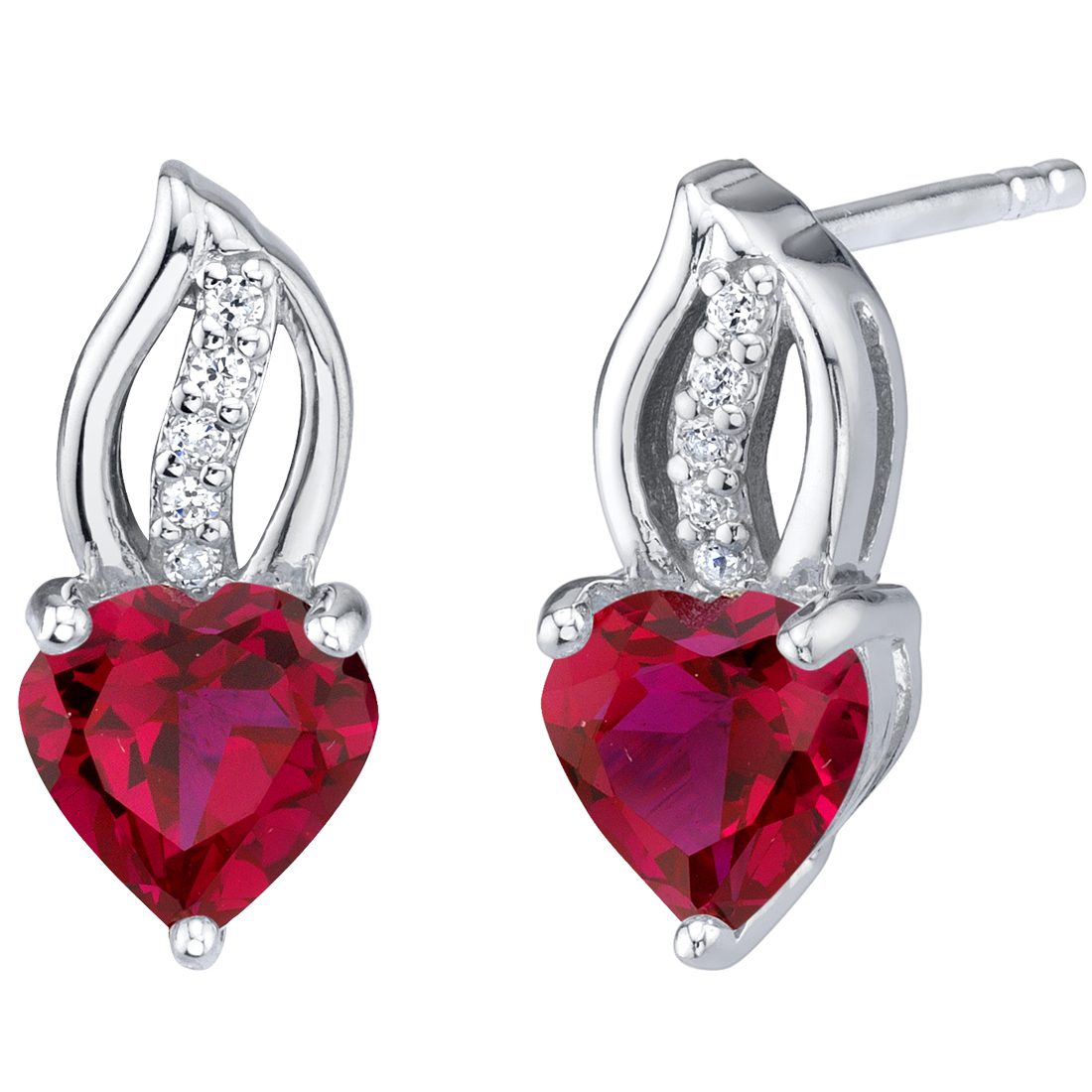 Oravo - 2 ct Heart Shape Created Ruby Stud Earrings in Sterling Silver