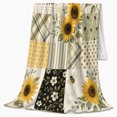 thumbnail image 2 of Farmhouse Sunflower Bee Patchwork Collage, Peaceful Mountain Lake Scene, Warm Flannel Blanket for Ranch House and Living Room, Outdoor Lovers Thanksgiving Gift, Rustic Home Decor, 2 of 9