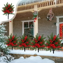 Christmas Trees with Ground Spike, 20 inch Artificial Christmas Tree with Red Berries, Pine Tree with Red Berries Fake Plants Bush, UV Resistance Faux Shrubs for Indoor Outdoor Garden Porch Decor