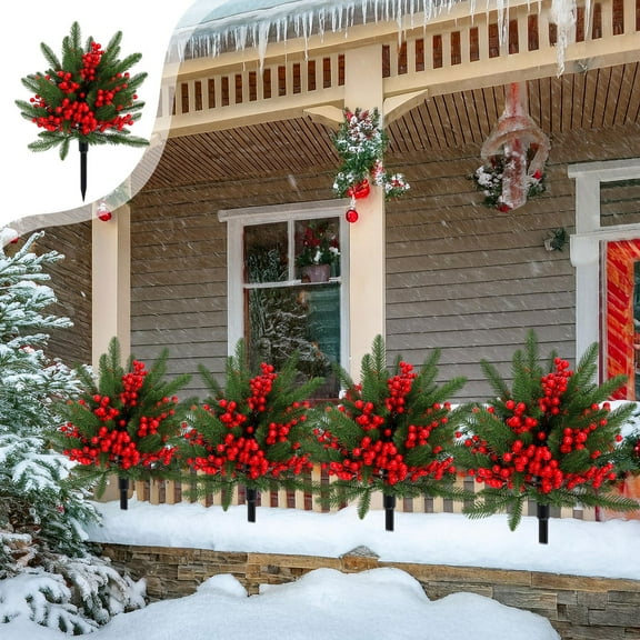 YIKA Christmas Decoration Artificial Fake Flowers For Outdoor Outside Decor Bundles Faux Plants Silk Realistic Flower Look Real Plastic Decorations For Porch Christmas Ornaments A