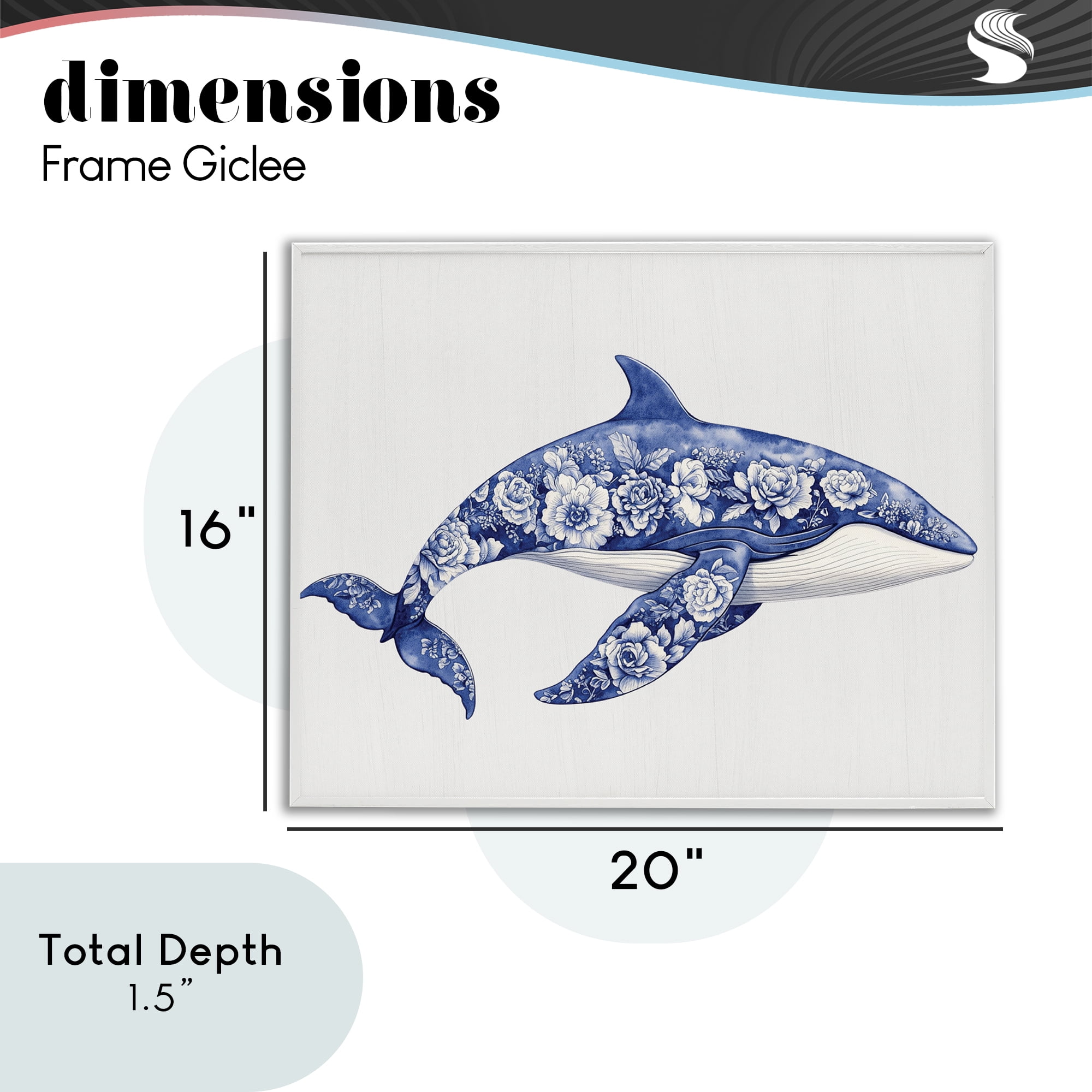Floral Toile Whale White Framed Giclee Art, design by Lettered and Lined