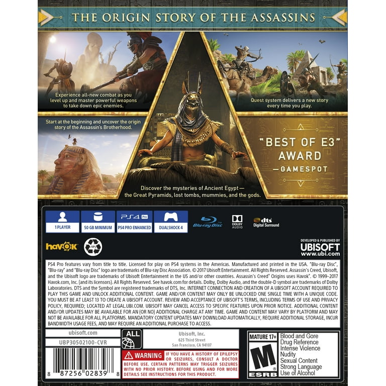 Assassin's Creed: Origins Day 1 Edition, Ubisoft, PlayStation 4,  887256028428 