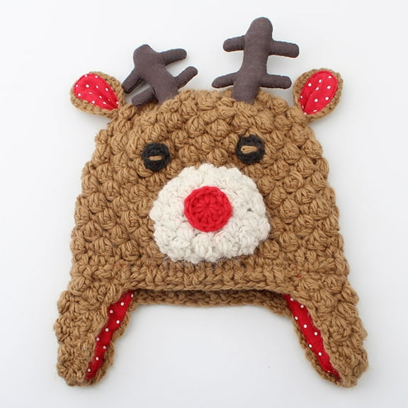 LULULION Brown Baby Knitted Cap Wool Beanie Hat Comfortable Warm Antlers Design for Kids Size 024 Months