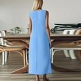 thumbnail image 6 of Tianiyouqing Linen Cotton Dress for Women Flowy Zipper Back Fall Cocktail Gauze Dresses Sleeveless V Neck Dressy Travel Tshirt Dresses Blue XXL, 6 of 8
