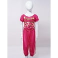 thumbnail image 4 of iixpin Kids Girls Belly Dance Costume Arabian Princess Dress Up Outfit Crop Top with Bloomers Trousers Set Hot Pink 2Pcs/Set 6-8, 4 of 7