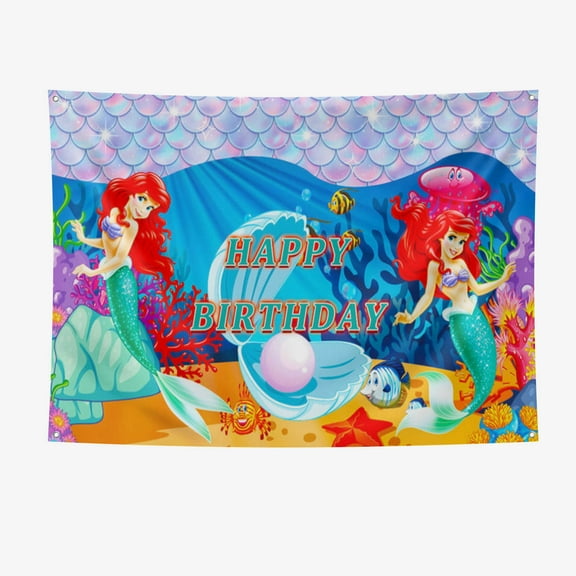 Ariel Party Supplies Happy Birthday Banner 7*5FT Large Size Ariel Party Decoration