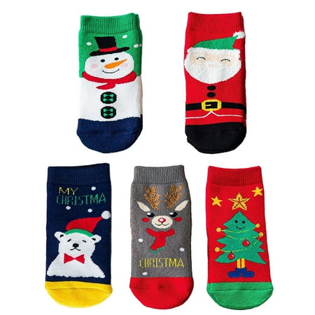 

Actoyo 5 Pairs Kids Baby Boys Girls Winter Warm Terry Thick Christmas Crew Socks 0-8T