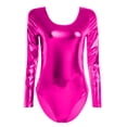 thumbnail image 6 of larppty Women's Shiny Metallic U Neck Long Sleeves Gymnastics Ballet Dance Leotard Bodysuit（Hot Pink， L）, 6 of 9
