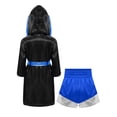 thumbnail image 2 of inhzoy Kids Boys Boxing Uniform Set Metallic Satin Hooded Boxing Robe and MMA Shorts Boxer Roleplay Outfit Black&Blue&Silver 16, 2 of 3