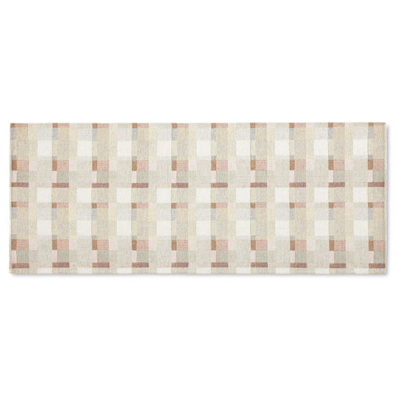 Martha Stewart Stella Owen Plaid Slip-Resistant Kitchen Mat Runner, Beige/Brown, 20"x50"