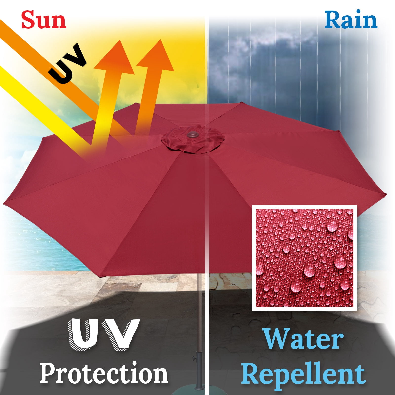 Sunrise 10' Umbrella Canopy Top Cover Patio Replacement Top Cover 8 Ribs Outdoor Sunshade (Burgundy, Cover only, Frame not Included)