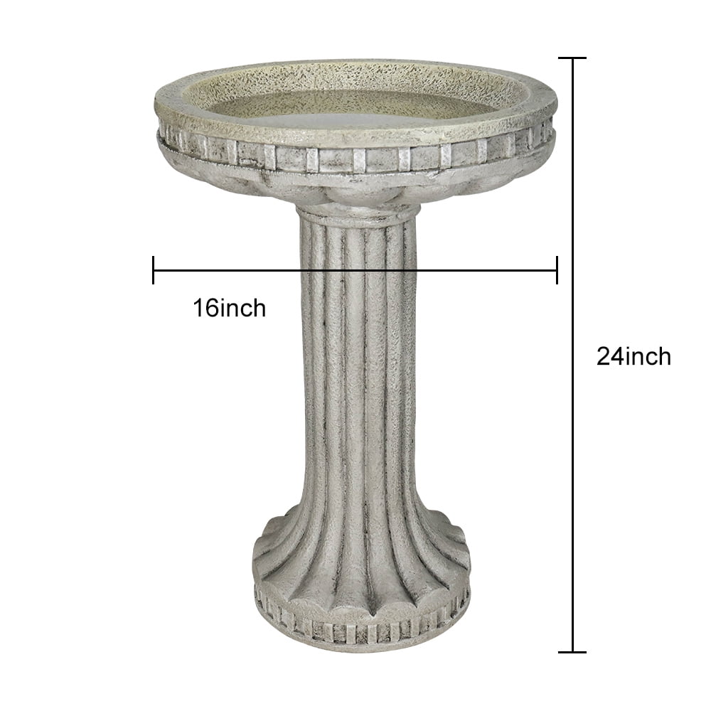 24" H Outdoor Garden Bird Bath, Classical Pillar Shape Garden Statues Decoration Yard and porch, with Marble Finish