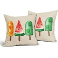 thumbnail image 2 of Summer Ice Cream Popsicle Pillow Covers 18X18 Inch Watercolor Orange Watermelon Kiwi Fruits Decorative Pillow Cases Set of 2 Seasonal Throw Pillows Farmhouse Home Decor for Couch Cushion Outdoor, 2 of 6