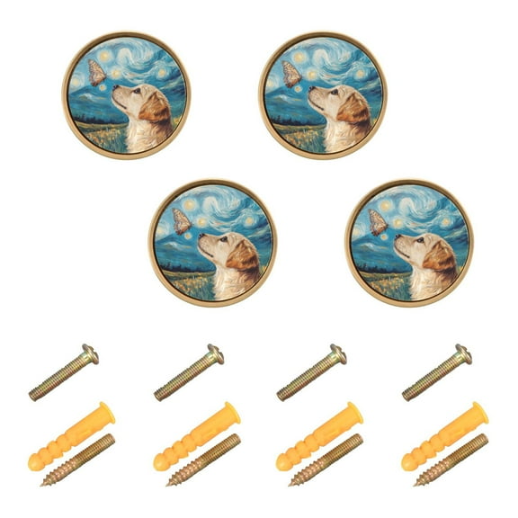 Qxltty Cute Golden Retriever Cabinet Knobs Kitchen Drawer Knobs Round Door Pulls Dressing Table Wardrobe Closet Knob Handles Decorative Set of 4