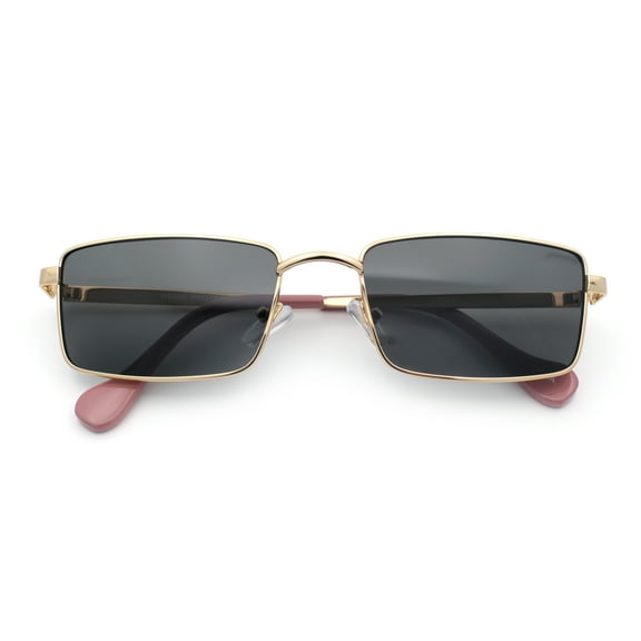 Minimal Narrow Rectangle Metal Rim Dad Fashion Sunglasses Gold Pink - Black