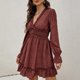 thumbnail image 2 of Vestido Informal Con Estampado de Puntos Para Mujer, Vestido Largo Con Cuello en V, Manga de Mariposa, Borde Con Volantes, Vestido Con Volantes, Vestido Hasta La Rodilla Odeerbi ODB112769, 2 of 8