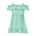 thumbnail image 6 of MKOSPLRT Ruffle Dresses for Girl Sleeveless Cold Shoulder Swing A Line Dress Solid Casual Beach Party Dress Flowy Wedding Mini Dress, 6 of 7