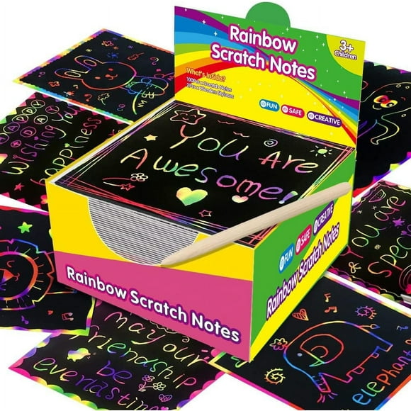 Apmemiss Art Set for Kids Rainbow Magic Scratch Off Paper Black Scratch Sheets Notes Cards Boards Doodle Pads Childrens Crafts Projects Kit for Girls Boys Adults Birthday Christmas Gift,100 Pcs