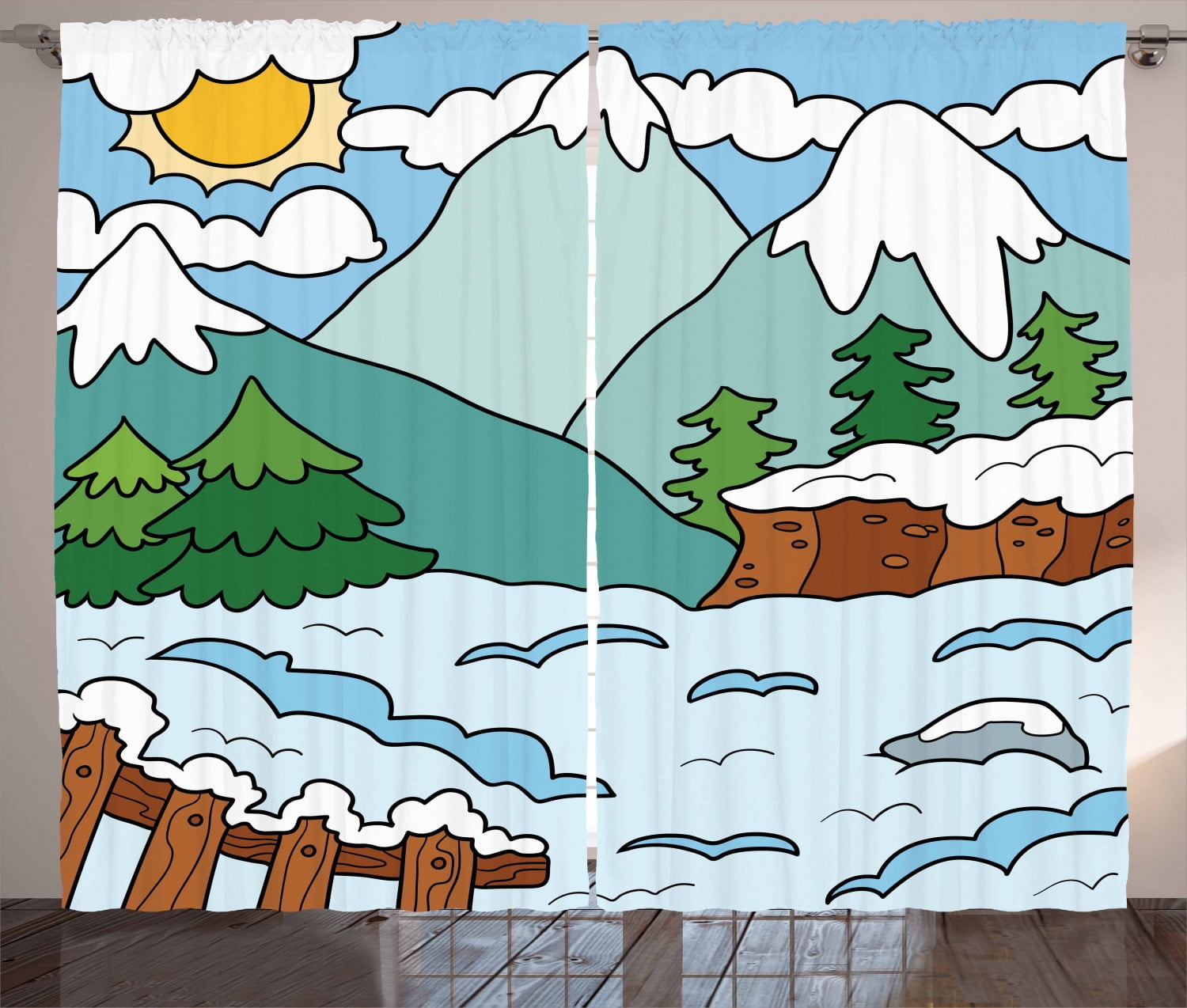 Northwoods Curtains 2 Panels Set Cartoon Winter Mountains