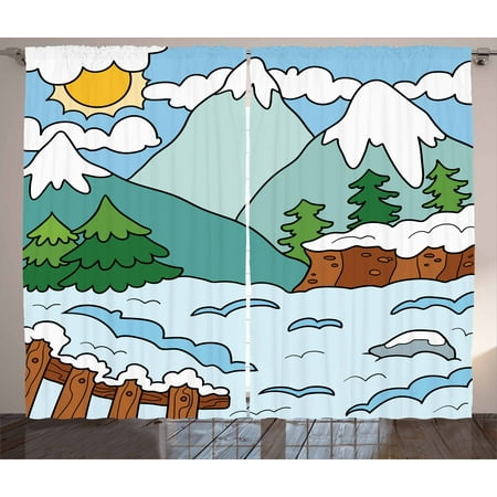 Northwoods Curtains 2 Panels Set Cartoon Winter Mountains