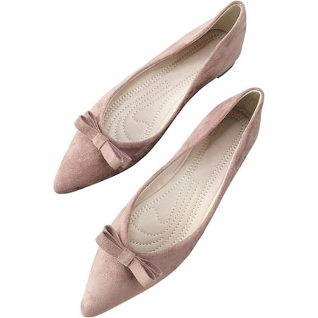 

Pfhytec LU Bowknot Flat Shoes for Women Dressy Slip-ons Loafers Comfortable Moccasins Pointed Toe Ballerina Walking Flats Shoes Wear to Work