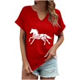 thumbnail image 5 of ALLLIST Womens Tops Holiday Short Sleeve V Neck T-Shirts Trendy Animal Print Red Shirts Ladie's Tops, 5 of 6