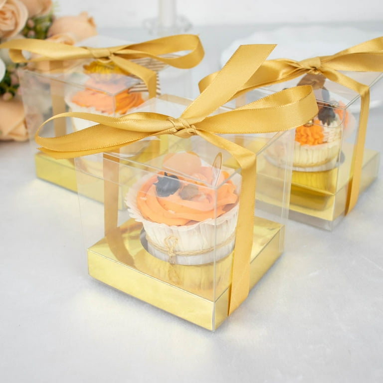 12 Pack  3.5 Clear Metallic Gold Plastic Dessert Boxes