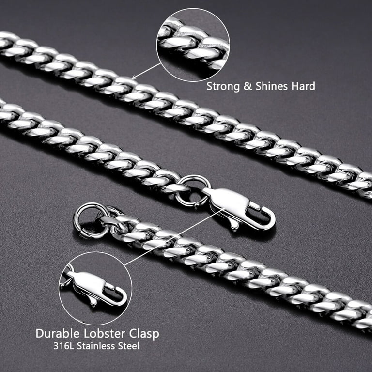 ChainsProMax Stainless Steel Cuban Chain Necklace 20inch 6MM Men Link Curb  Chain Mens Gifts 