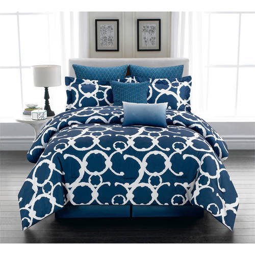 Rhys 8 Piece Comforter Set Queen in Slate Blue