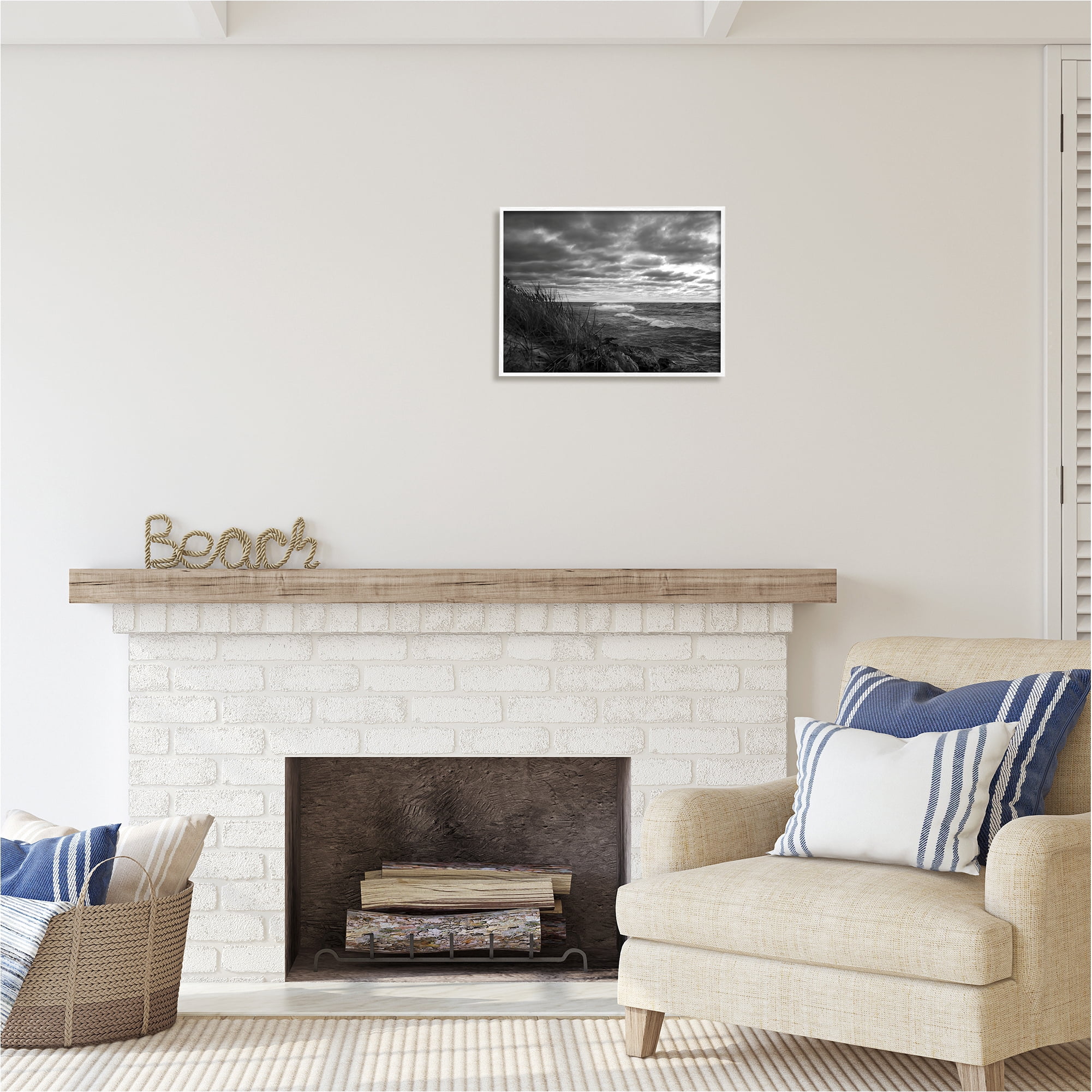 Stupell Industries Stormy Sea Photography Landscape Photography White Framed Art Print Wall Art, 20 x 16