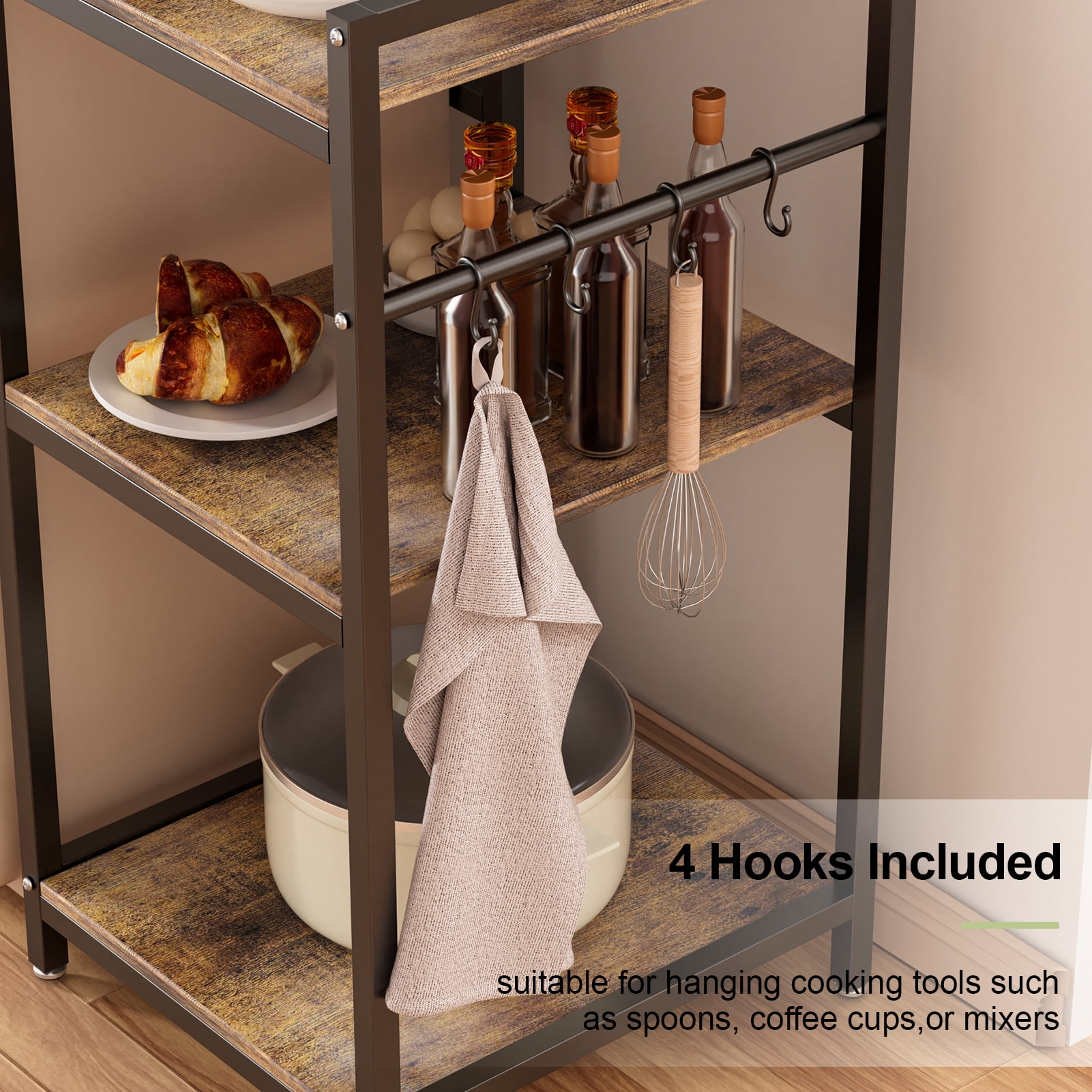 Thehsnt 5-Tier Kitchen Storage Rack, Mini Fridge Stand with Shelves, Microwave Cart Utility Shelf for Dorm & Home