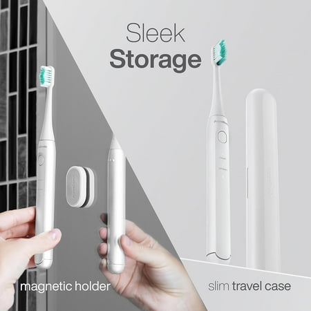AquaSonic - Icon ADA-Accepted Rechargeable Toothbrush | Magnetic Holder & Slim Travel Case - white