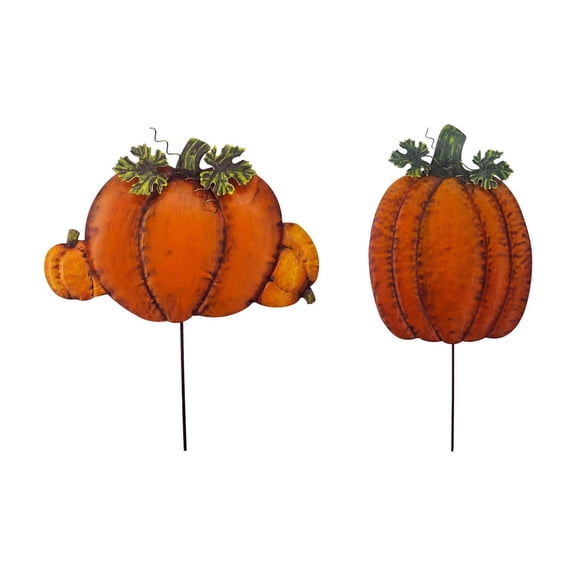 VORJELT Autumn Iron Art Pumpkin Yard Decoration - Outdoor Garden Ornament for Thanksgiving & Halloween, Durable Metal Stake with Leaf Design Orange
