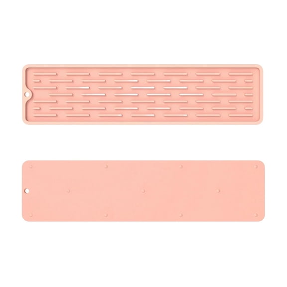 Silicone Dish Drying Mat, Narrow Non Slip Drainage Mat 13.7 x 3.4 In for Kitchen Countertop Sink Bar Coffee Station, Pink