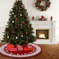 Classic Red Christmas Tree Skirt Decorative Cover with Holiday Elements for Home Party Festive Decor(Red-B)