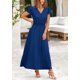 thumbnail image 5 of Vestido largo PRETTYGARDEN para mujer, verano, cuello en V, volantes, azul oscuro, 5 of 9