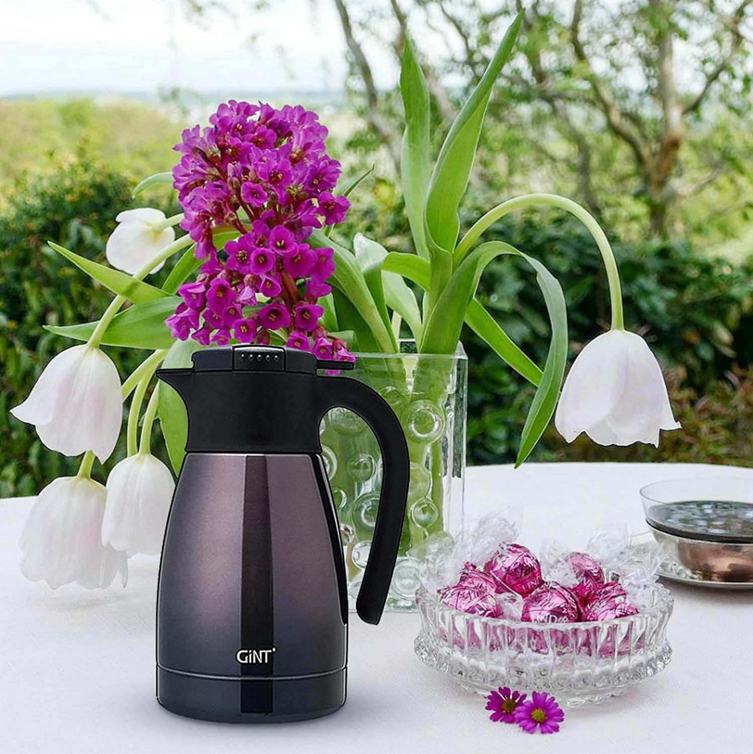  Yummy Sam Thermal Coffee Carafe Stainless Steel 56 oz(1.6  Lifter) Double Walled Vacuum Coffee Thermos Water Beverage Dispenser 12  Hour Heat Retention/24 Hour Cold Retention (Silver): Home & Kitchen
