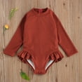 thumbnail image 2 of Jxzom 1-5T Toddler Little Girl One Piece Swimsuit Ruffled Long Sleeve Zip Up Rash Guard Swimwear Bathing Suit, 2 of 7