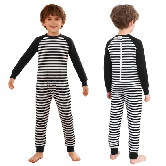 iiniim Special Needs Adaptive Clothing Anti-strip Striped Romper Boys Girls Long Leg Zip Back Jumpsuit Black 4