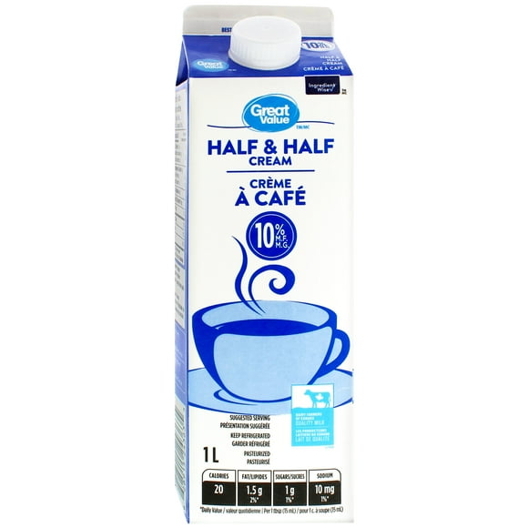 Great Value Half & Half Cream, 1 L
