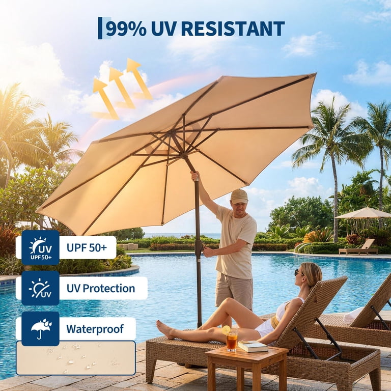 10ft solar patio umbrella Tangkula LED with Base and weather gaomon 10FT Outdoor Table Solar