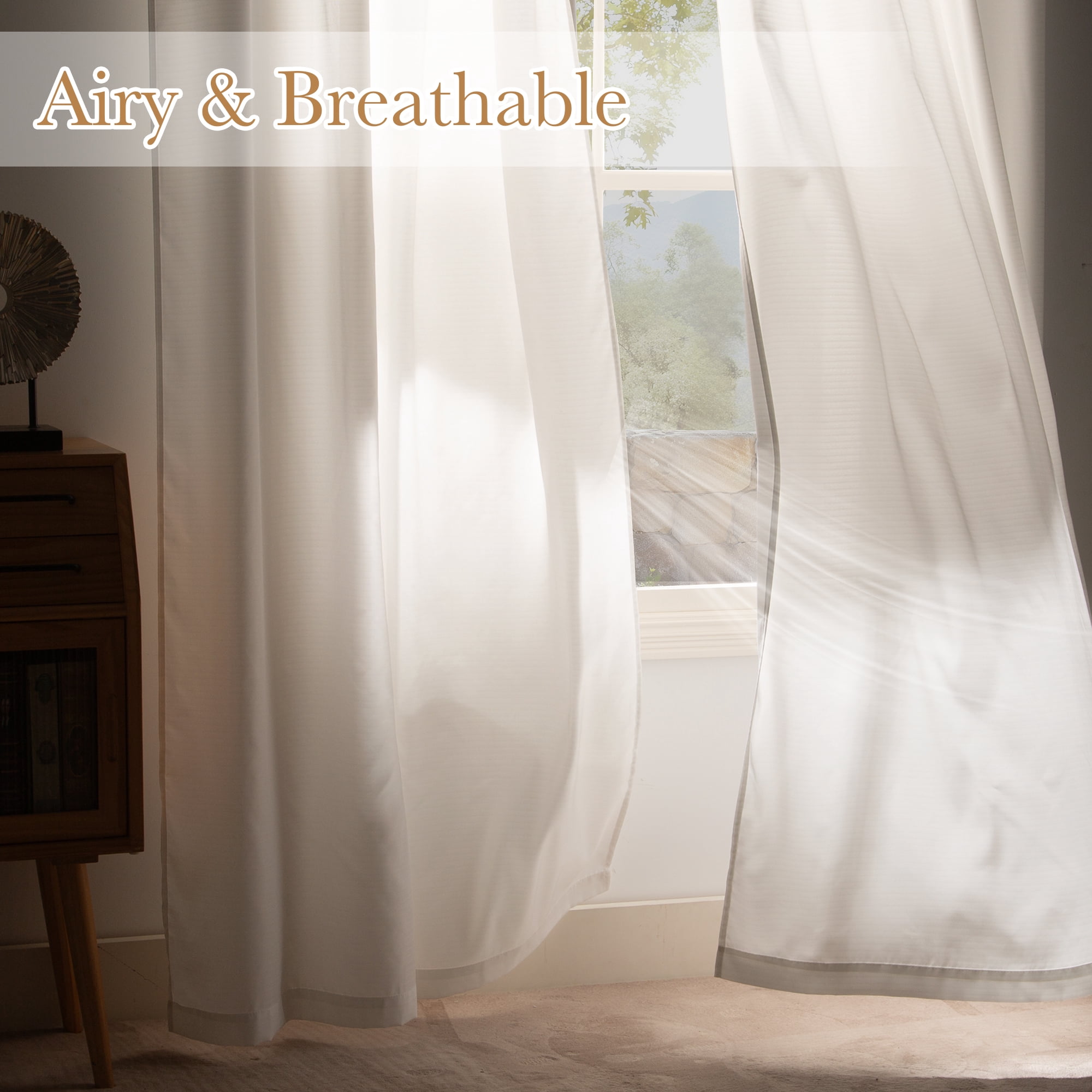 NICETOWN Privacy Sheer Curtains 96 inches Long, Non-See-Through Fishbone Texture Sheer Curtains Light Filtering Sheer Curtain Drapes for Bedroom Living Room, White, 2 Panels