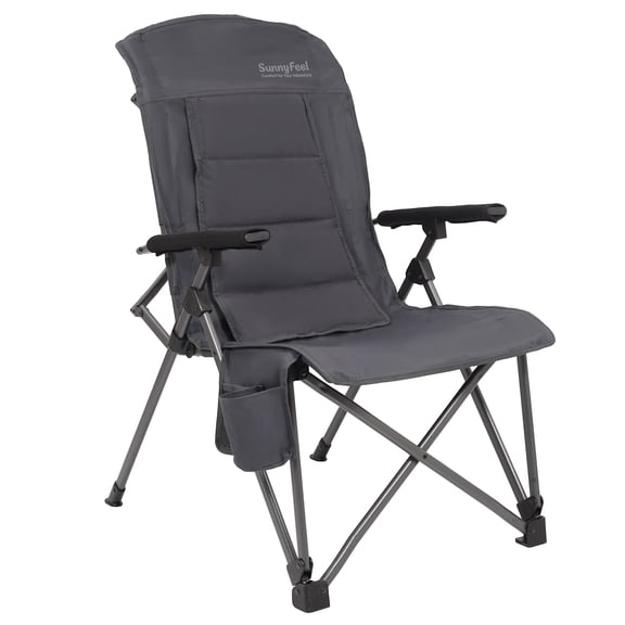 Sunnyfeel Hard Arm Camping Chair with Roll-Up Back as a Padded Headrest, Gray